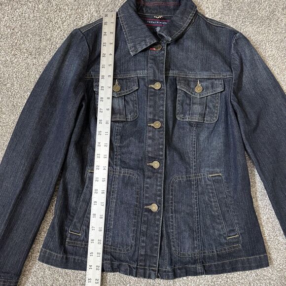 Tommy Hilfiger Jacket Womens Small Blue Denim Button Front Utility Pockets - Picture 16 of 16
